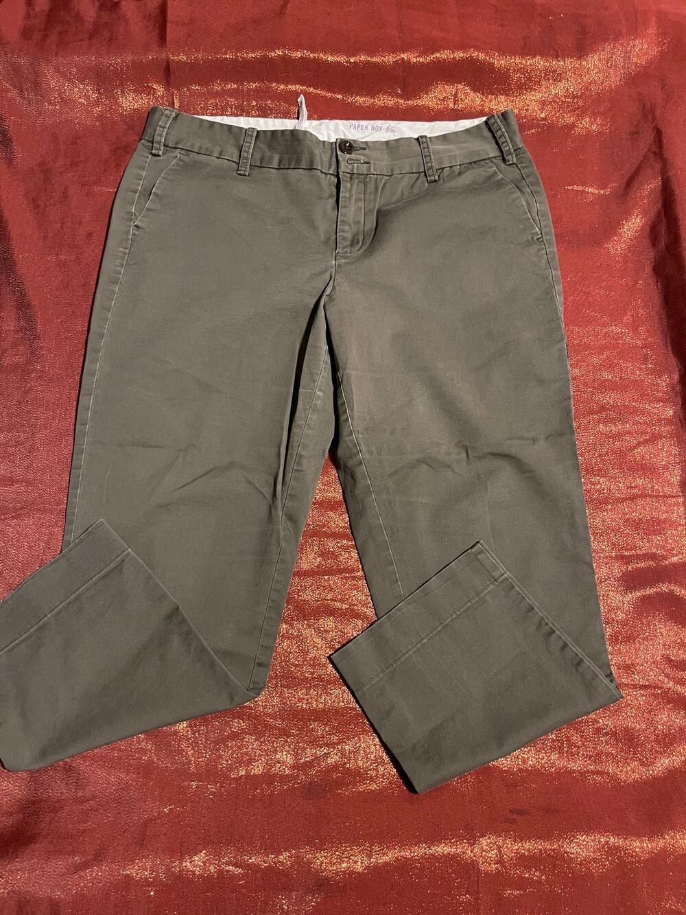 Paper Boy Pants Womens 14 Olive Chino Straight Stretch Casual Flat Front Slim